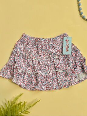 Cat & Jack Size XS Girl Blue and Red Floral Ruffle Skirt NWT